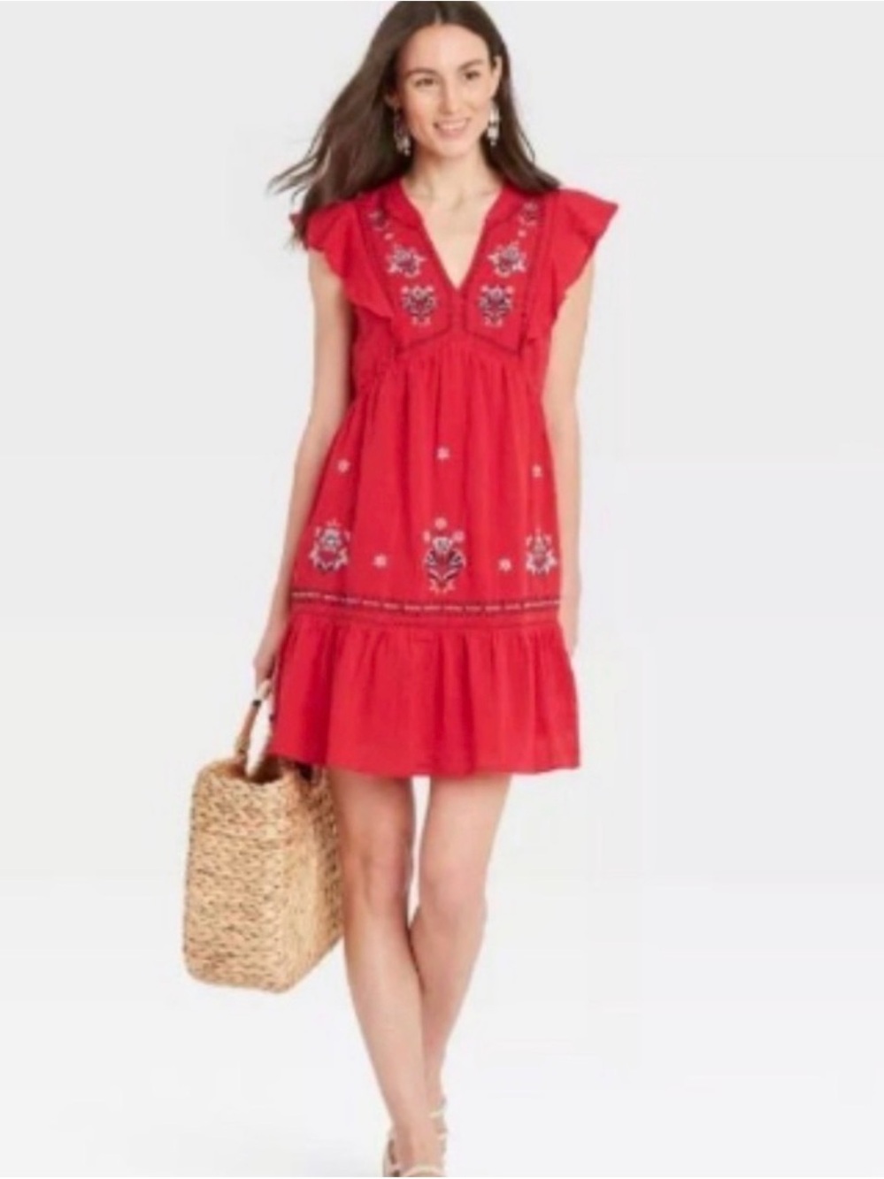 Knox Rose Red Embroidered V-Neck Mini Dress